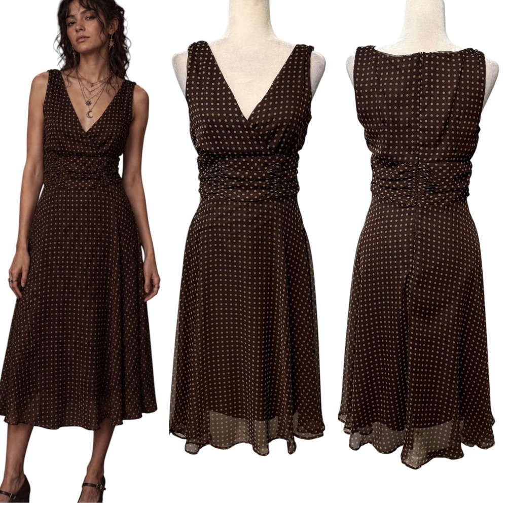 Vtg 90s Y2k Whimsigoth Dress Womens 6 Polka Dot Ruched Fairycore Ethereal Edgy